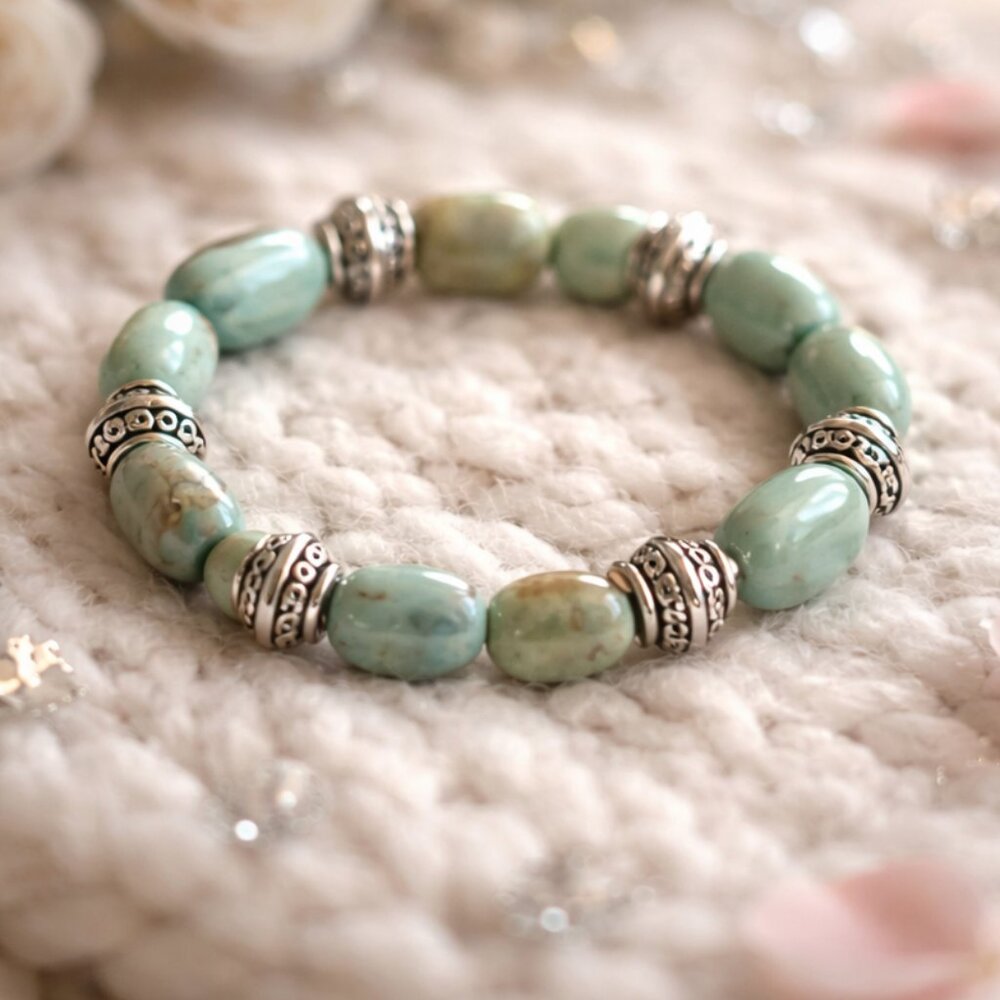Lightβ Green with Tan Natural Dragon Skin Agate Stone Bracelet - New